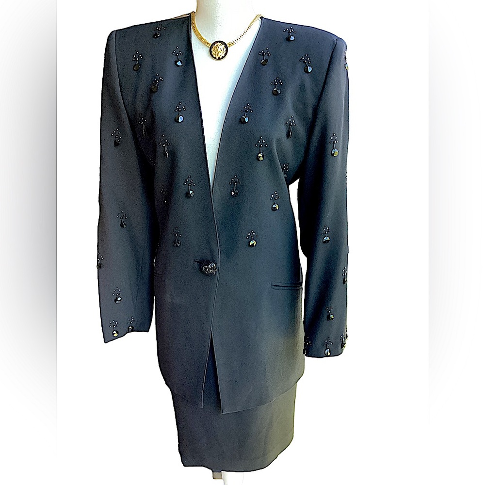 Vintage 1980’s Cache Criscione Black Beaded Suit Set. B22